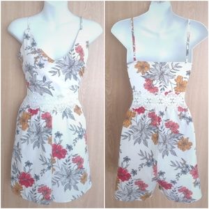 White Spaghetti Strap Floral Romper